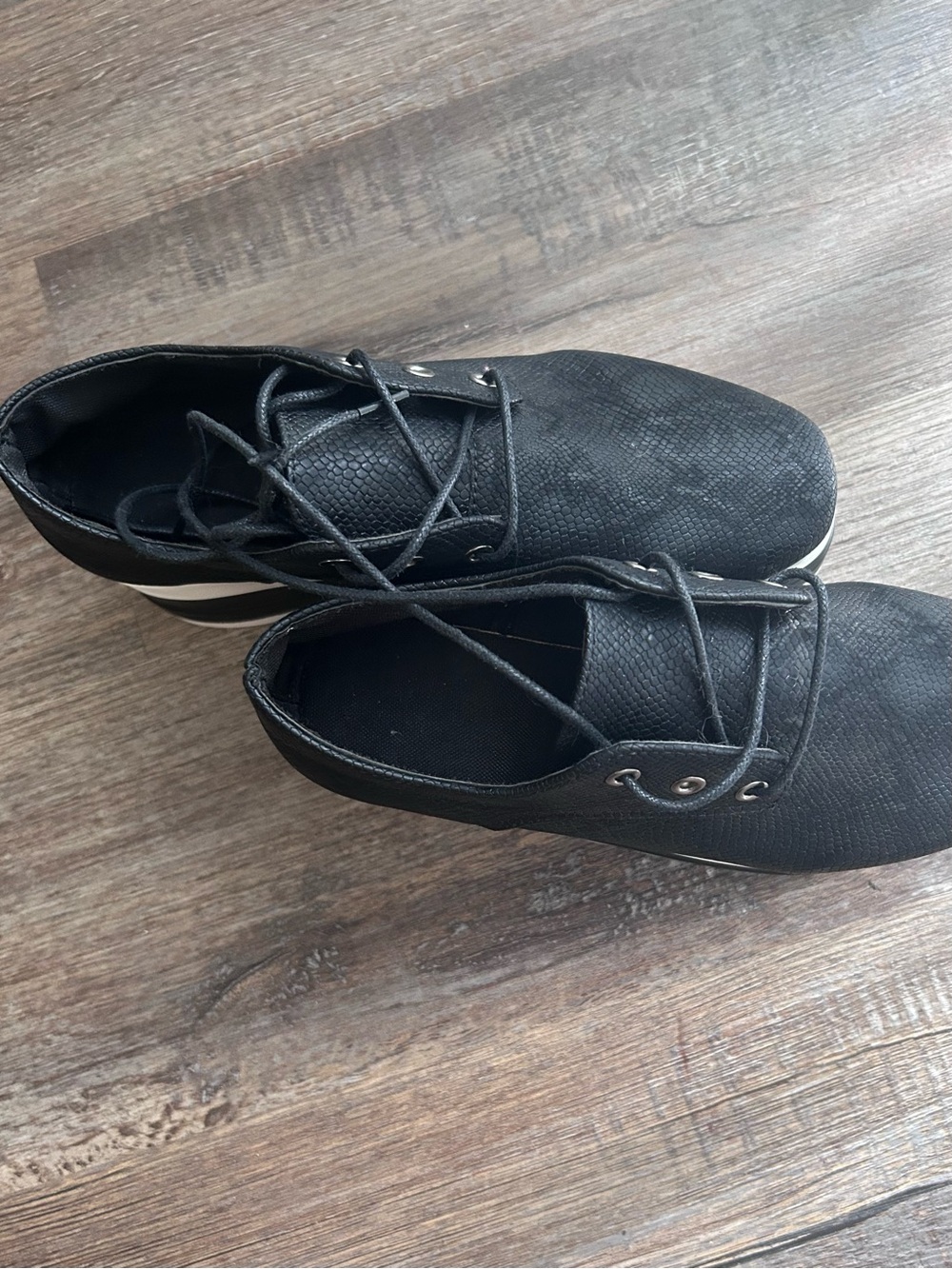 Black Platform Lace-Up Sneakers with White Stripe Sole - Picture 4 of 7